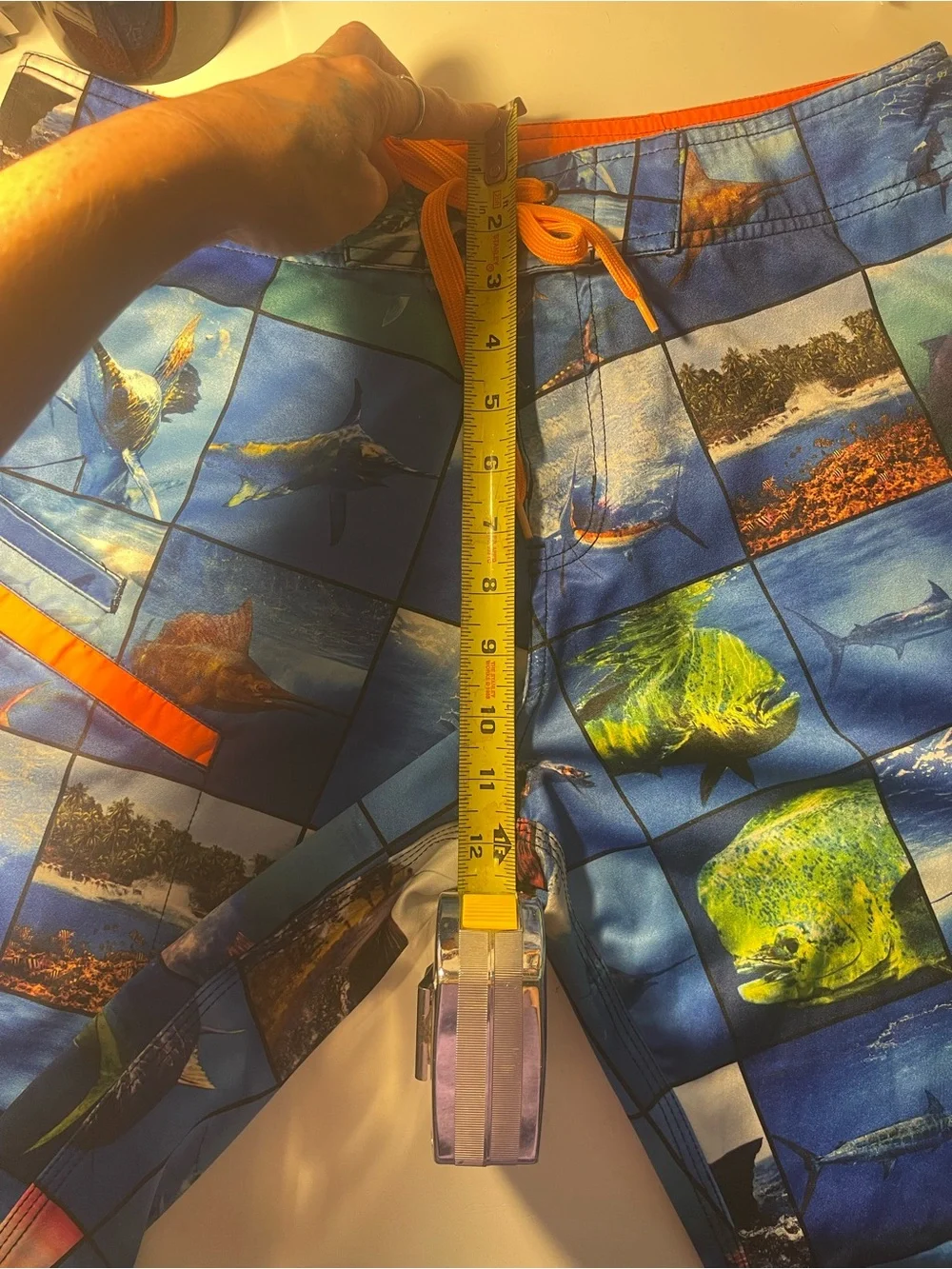 Pelagic Blue Ocean Photo-Block Swim Shorts with Orange Accents